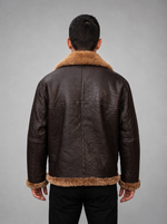 Bomber Brown Fur Quilted Leather Jacket For Men