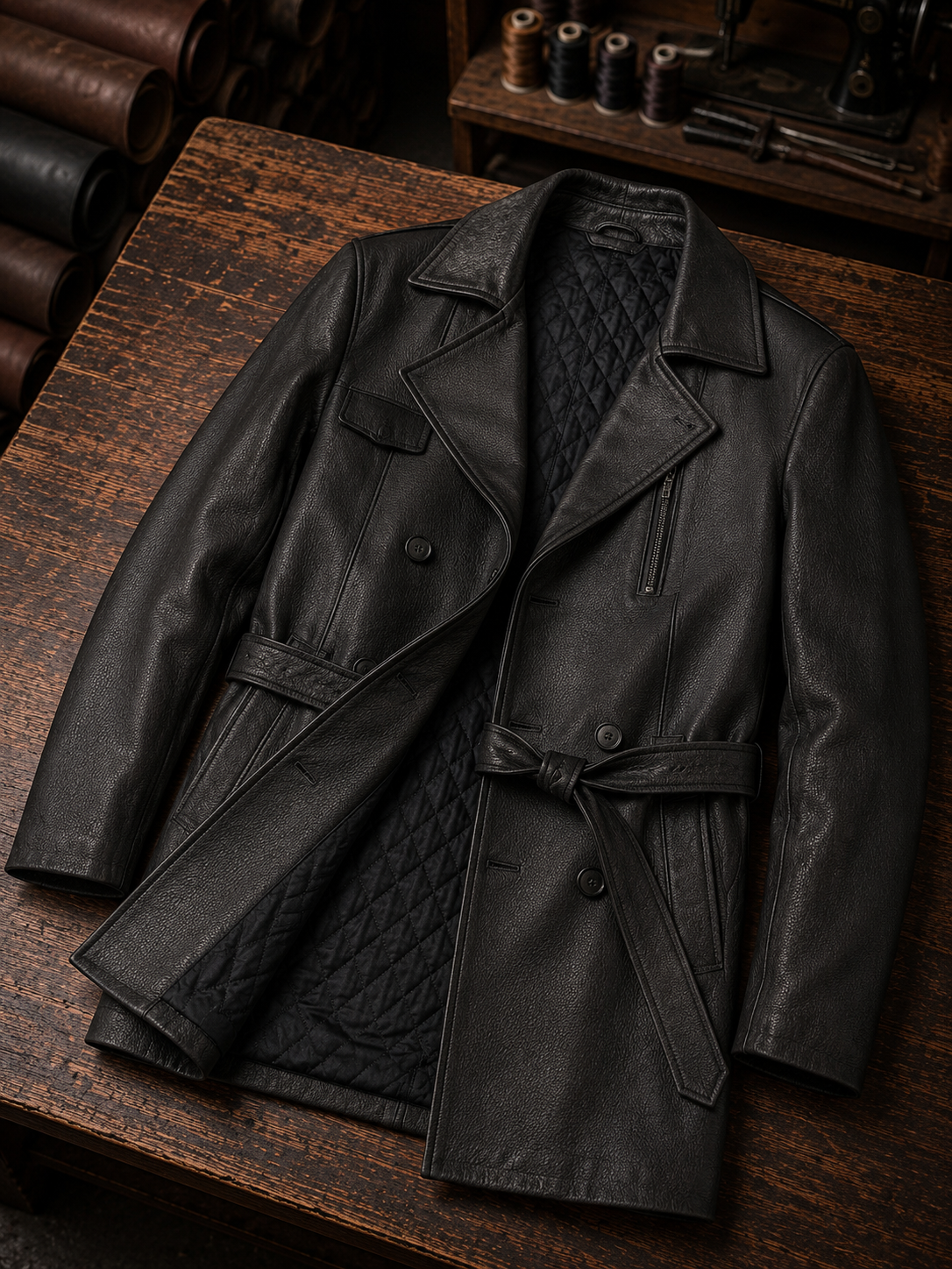 Bonno Men's Leather Coat Black