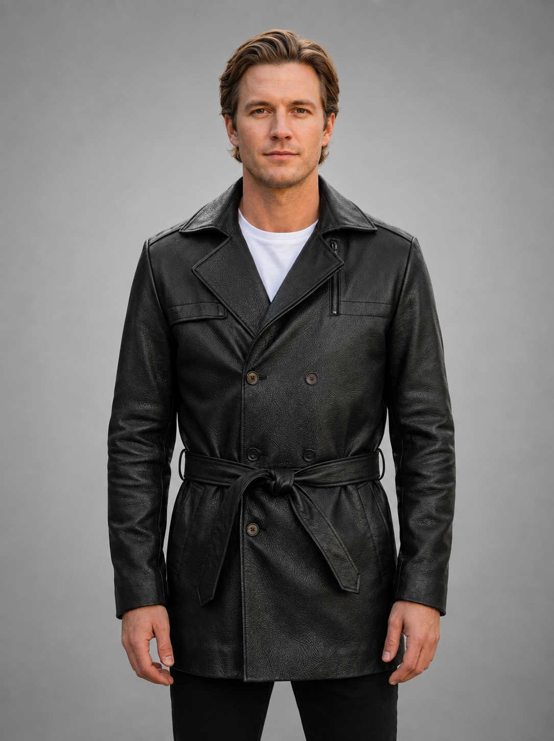 Bonno Men's Leather Coat Black