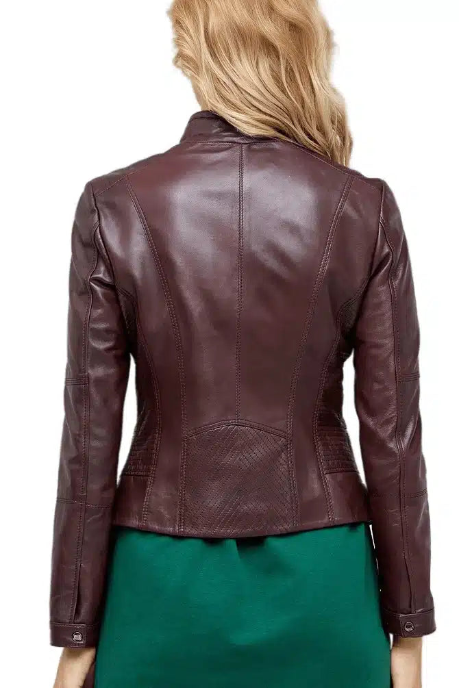 Kassandra Brown Biker Racer Women Leather Jacket