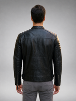 Bosh-X Black Motor Bike Leather Jacket For Men