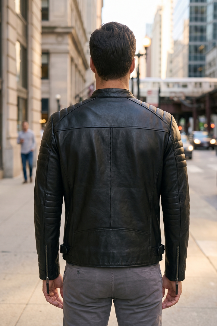 Bosh-X Black Motor Bike Leather Jacket For Men