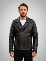 Branden Brown Distressed Leather Biker Jacket For Men