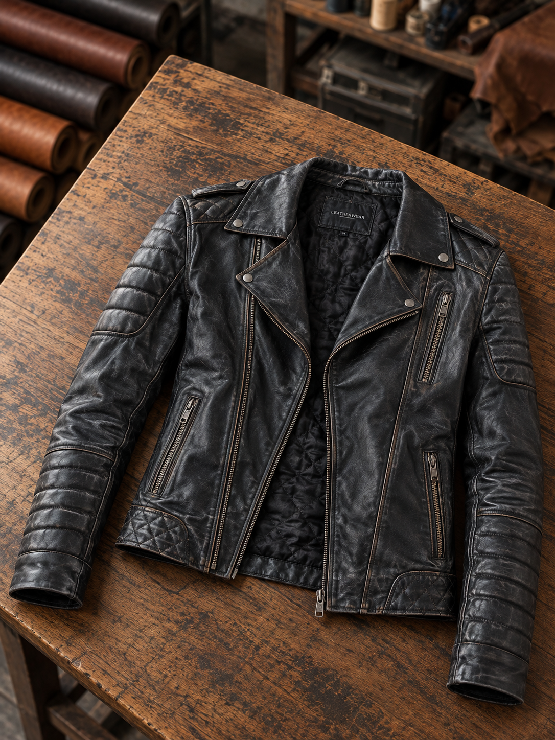 Branden Brown Distressed Leather Biker Jacket For Men