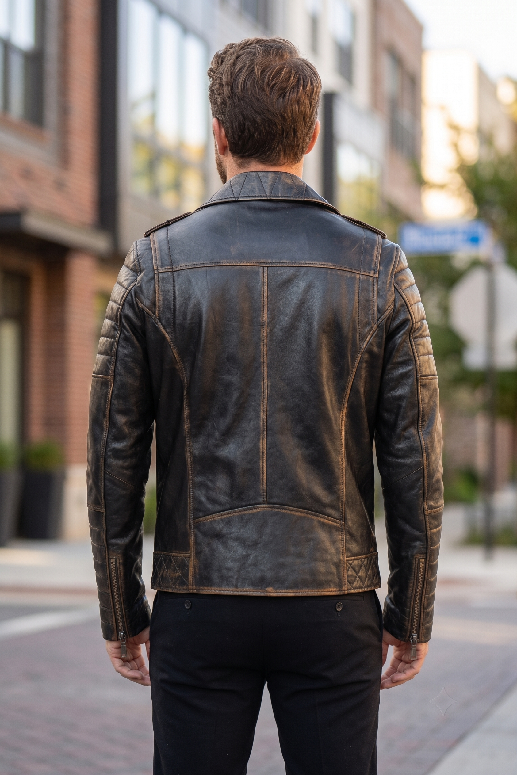 Branden Brown Distressed Leather Biker Jacket For Men