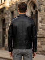 Brando Biker Motorcycle Cowhide Black Leather Jacket for Men