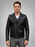Brando Biker Motorcycle Cowhide Black Leather Jacket for Men