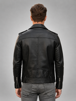 Brando Biker Motorcycle Cowhide Black Leather Jacket for Men