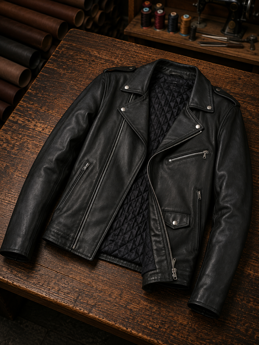 Brando Biker Motorcycle Cowhide Black Leather Jacket for Men