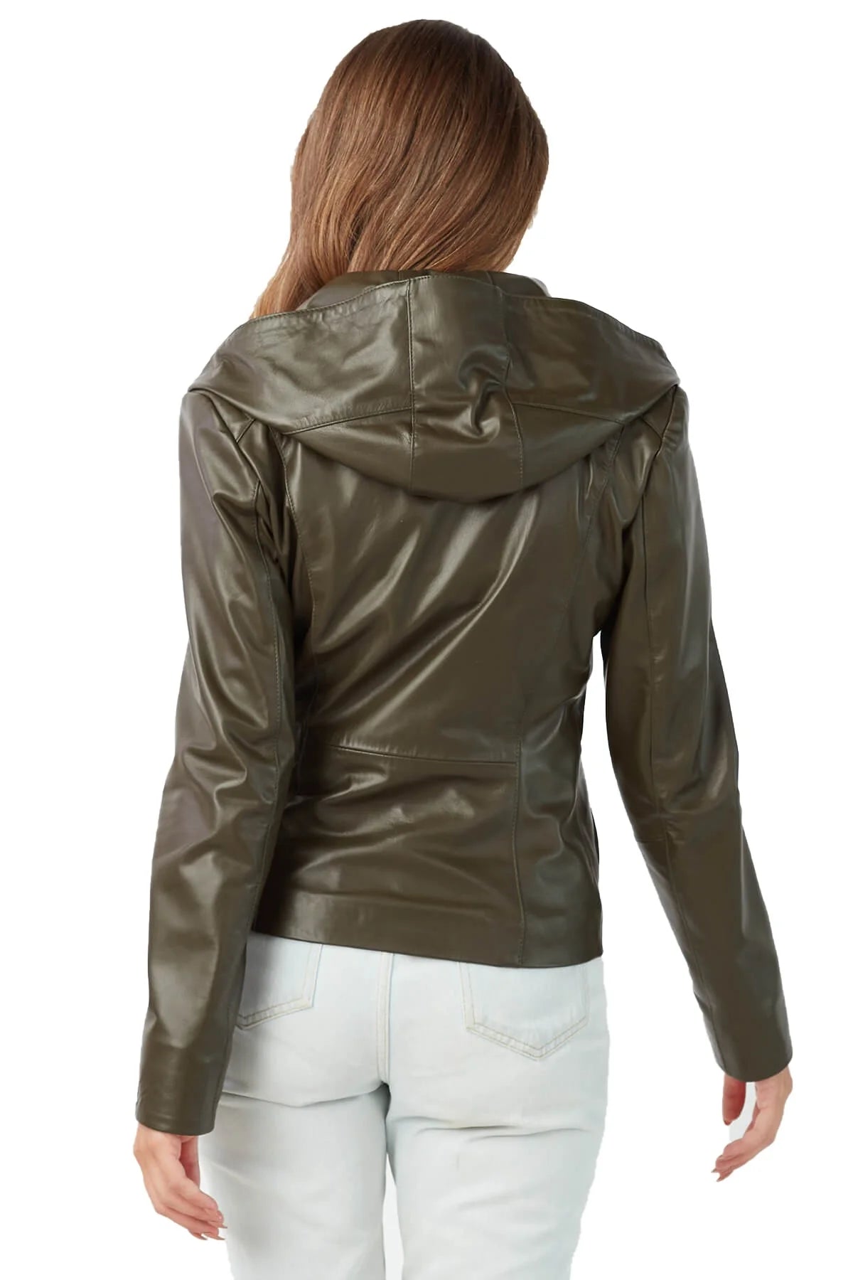 Jessica Green Biker Leather Jacket With Hood For Women
