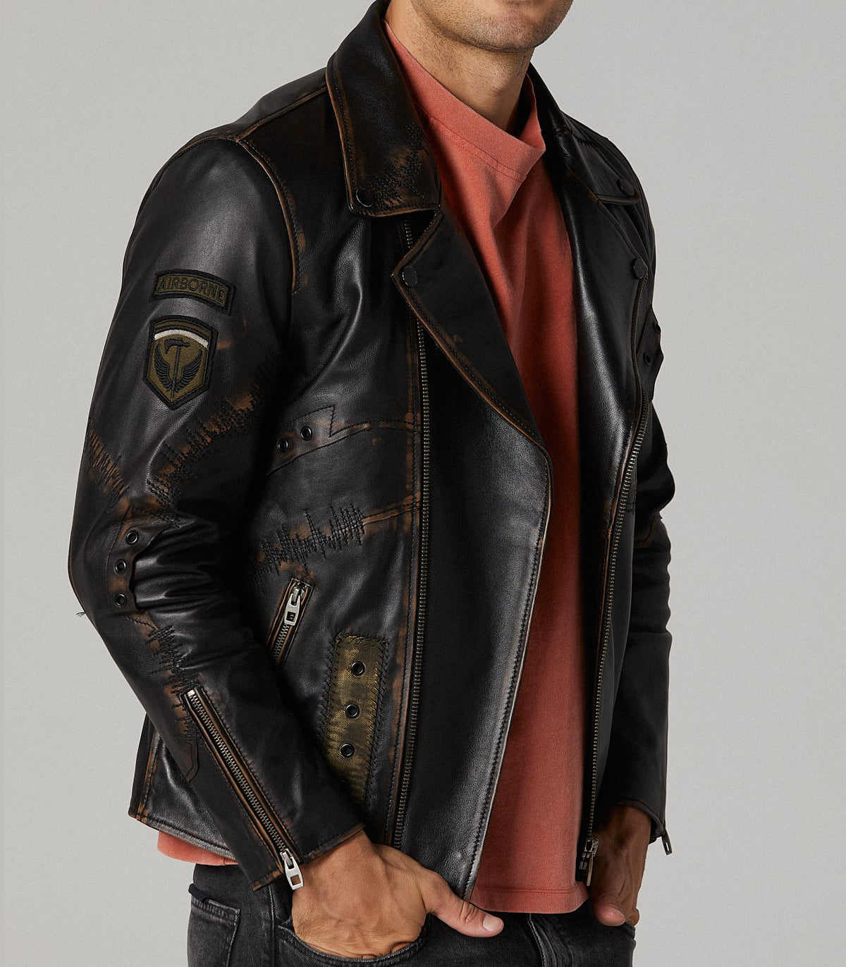 Bronze Cobain Black Motor bike Distressed Leather Jacket For Men