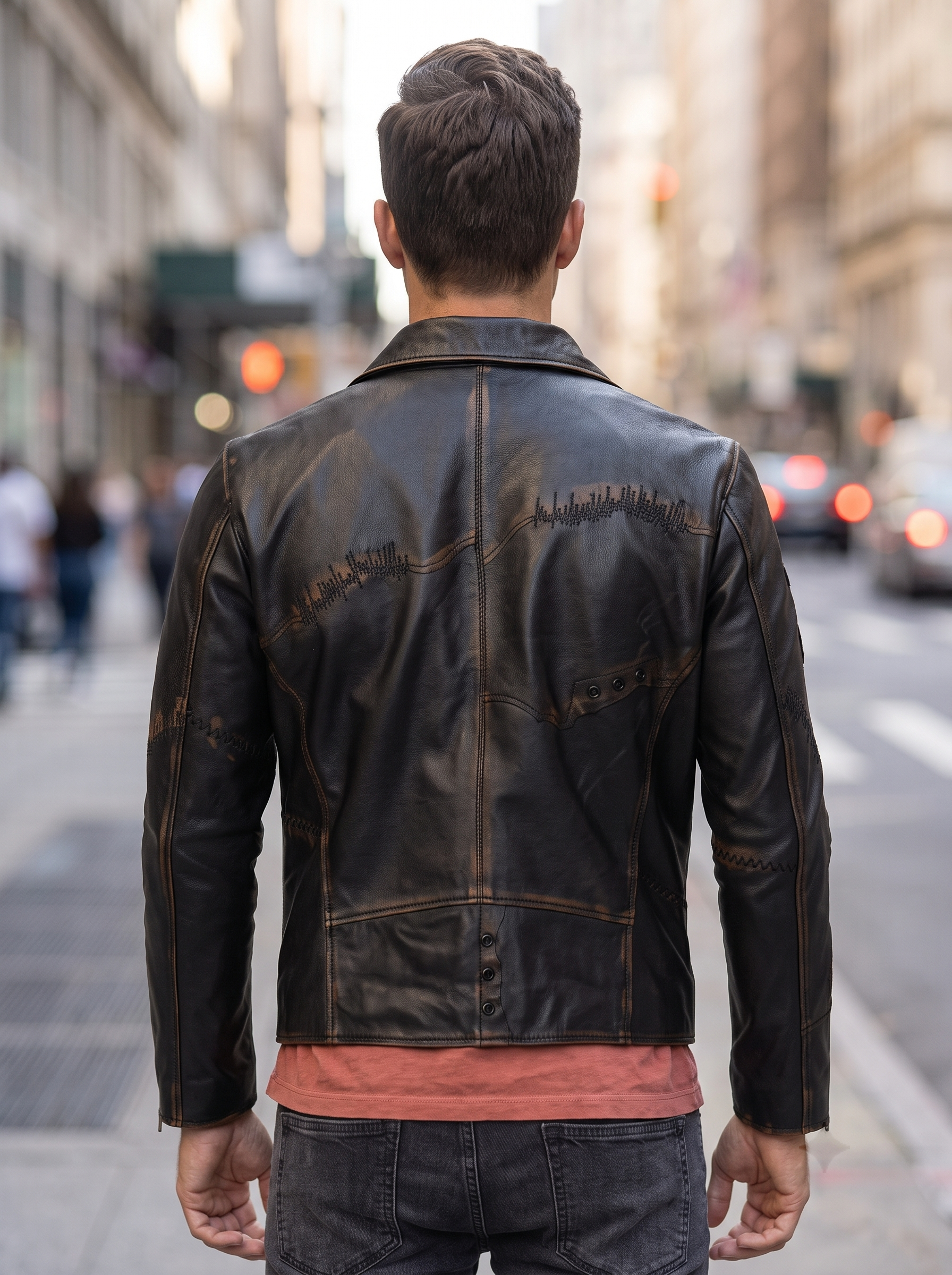 Bronze Cobain Black Motor bike Distressed Leather Jacket For Men