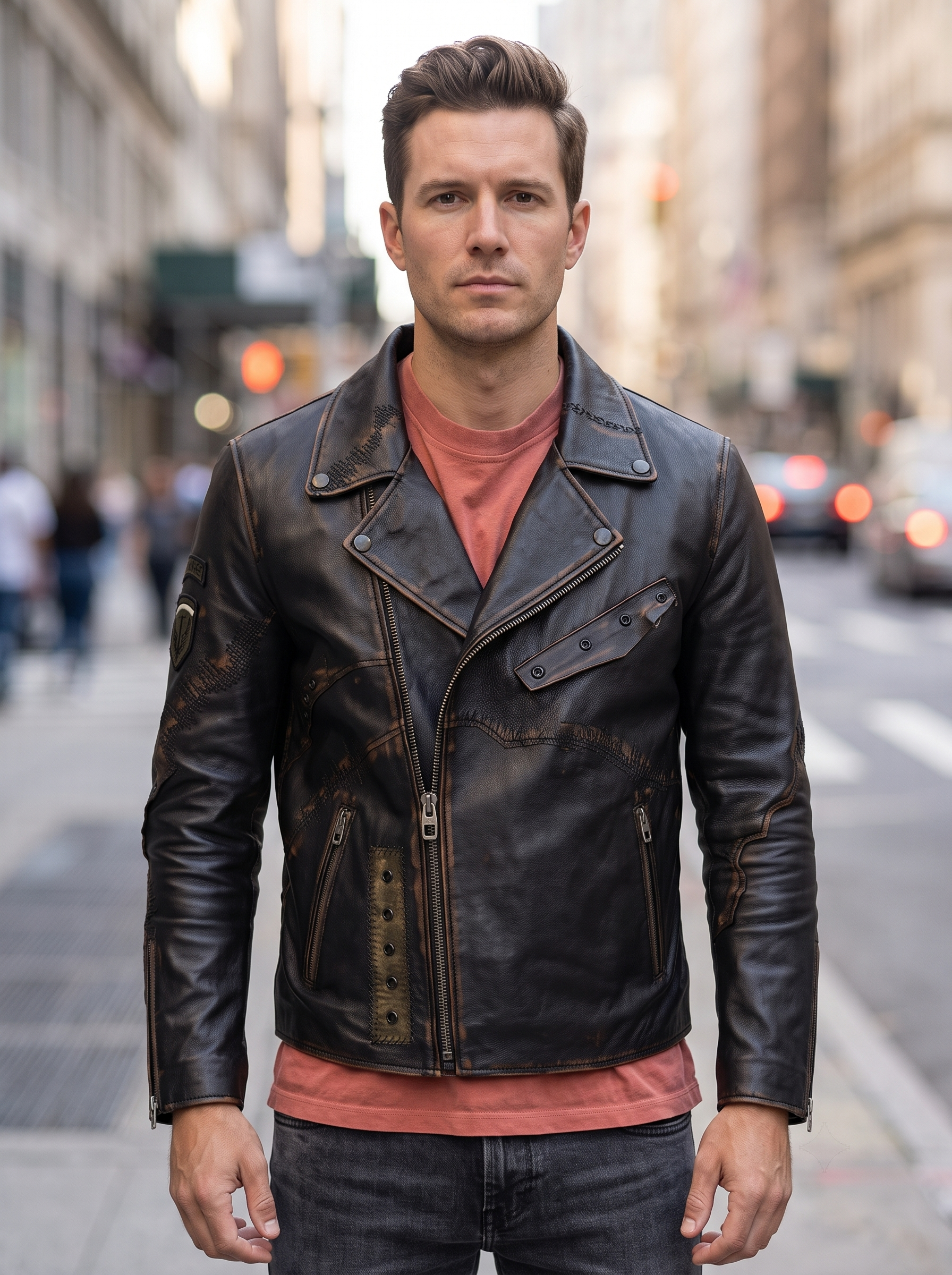 Bronze Cobain Black Motor bike Distressed Leather Jacket For Men