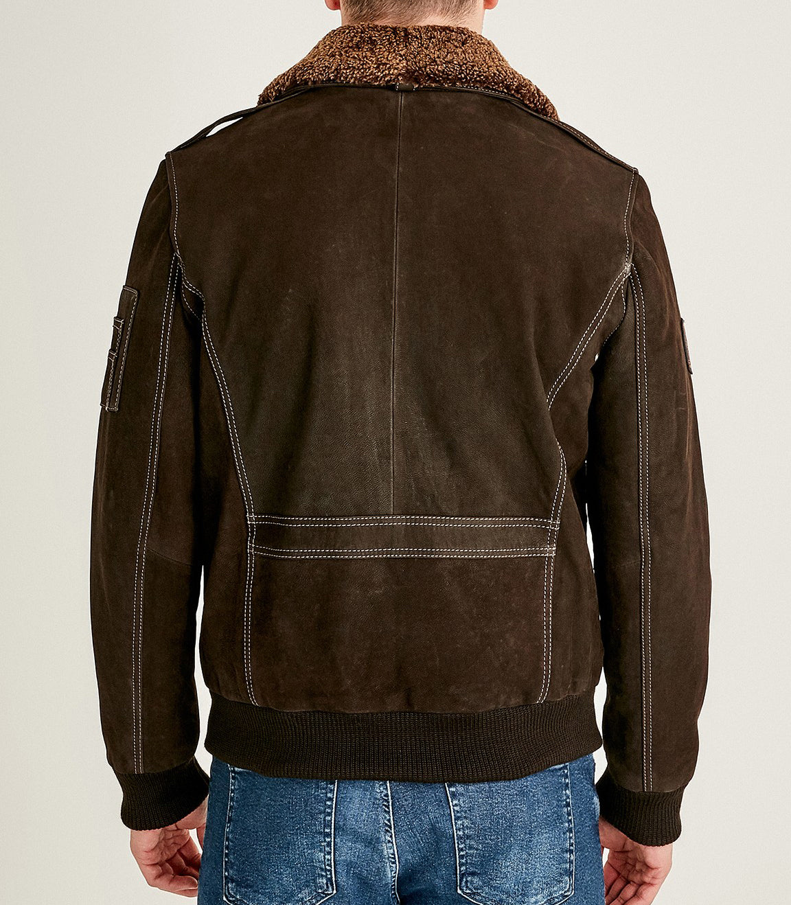 Brown Winter Leather Jacket With Fur Collar For Men