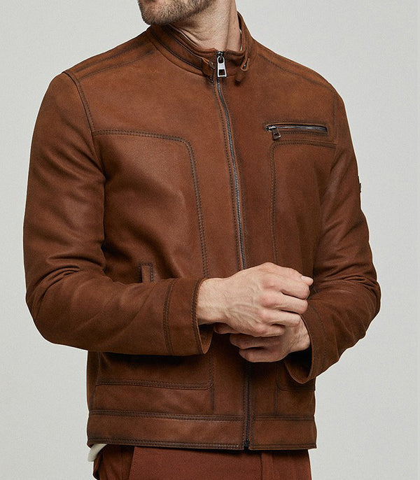 James Motor bike Brown Leather Jacket For Men