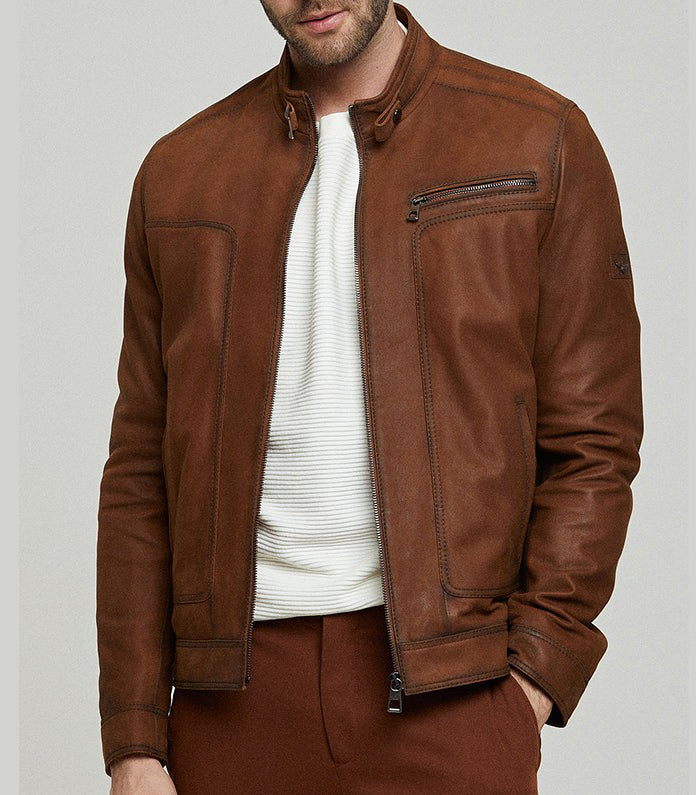 James Motor bike Brown Leather Jacket For Men