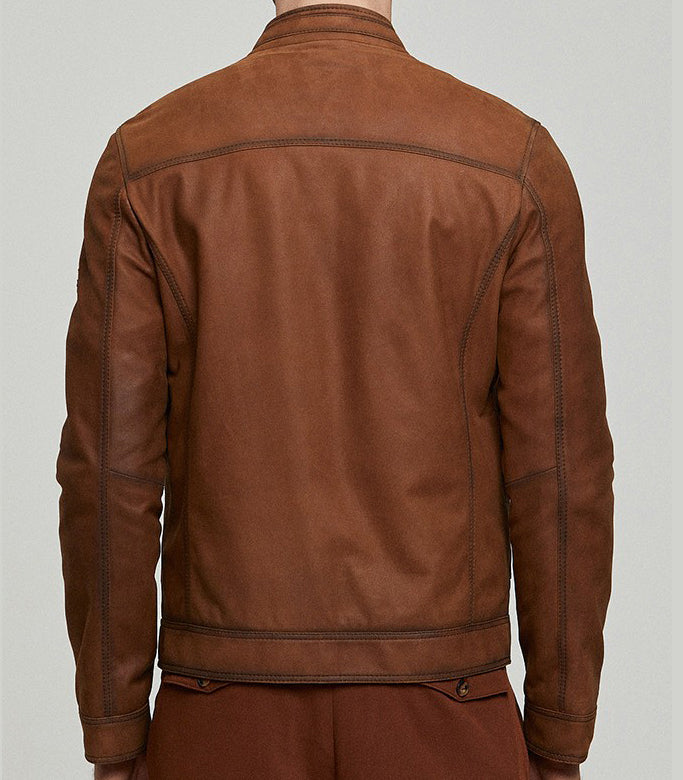 James Motor bike Brown Leather Jacket For Men
