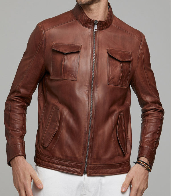 Brown Benjamin Stylish Leather Jacket For Men