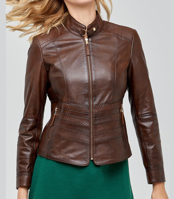 Lily Brown Stylish Leather jacket For Women