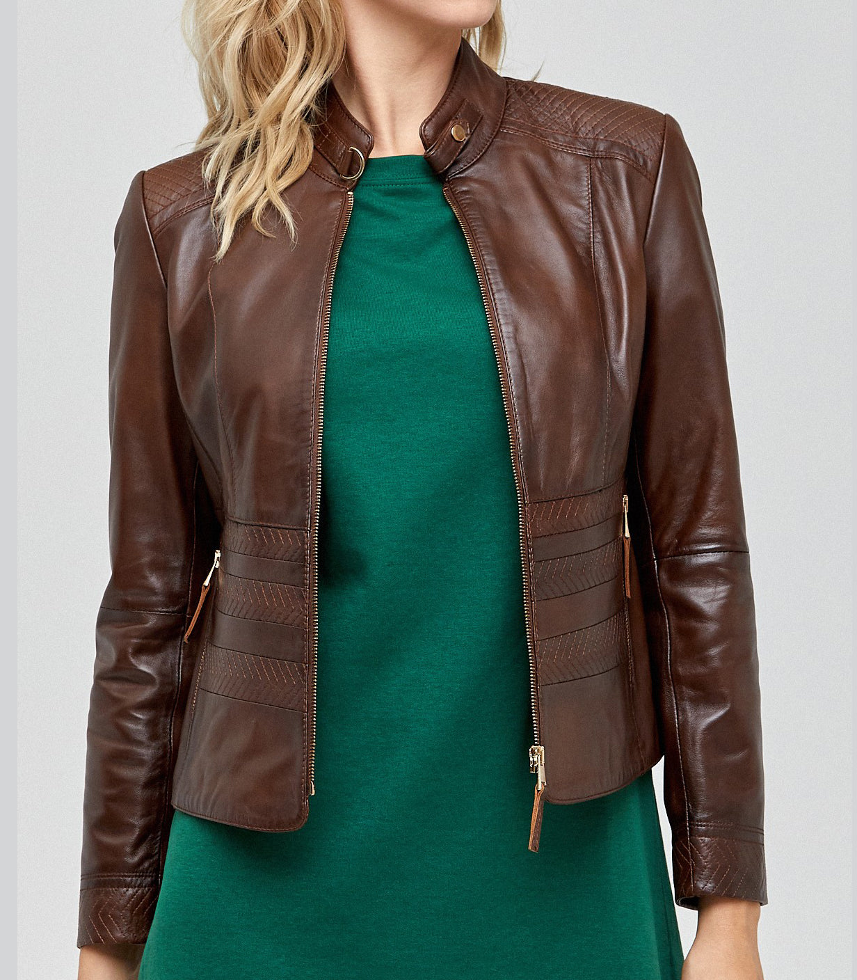 Lily Brown Stylish Leather jacket For Women