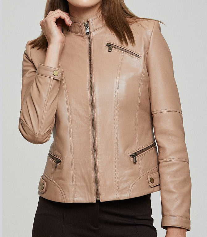 Brown Donna Women Slim Fit Leather Jacket