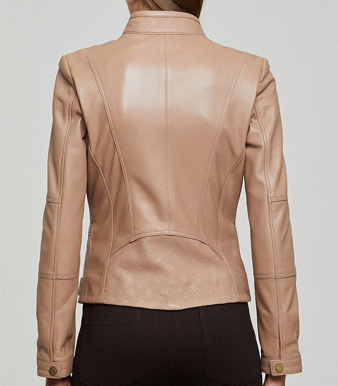 Brown Donna Women Slim Fit Leather Jacket
