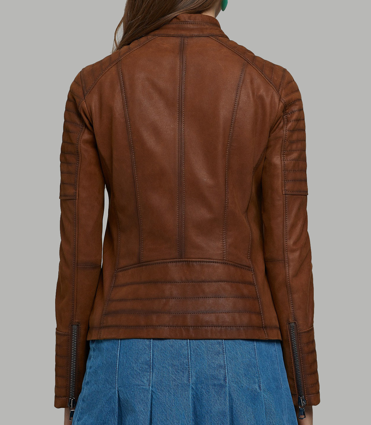 Brown Gala Distressed Leather Jacket For Women