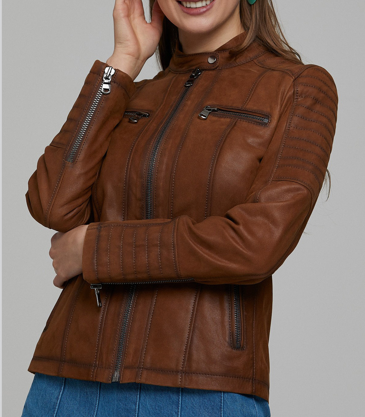 Brown Gala Distressed Leather Jacket For Women