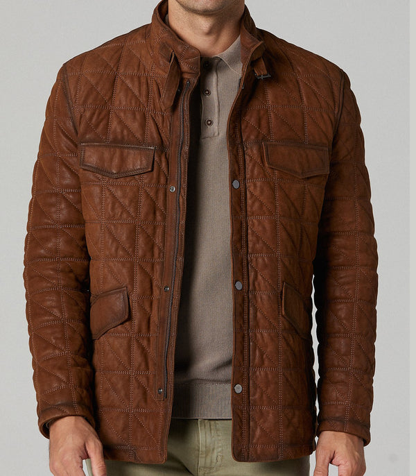 Jack Quilted Brown Leather Jacket For Men