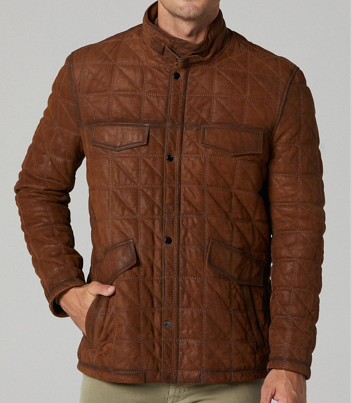 Jack Quilted Brown Leather Jacket For Men