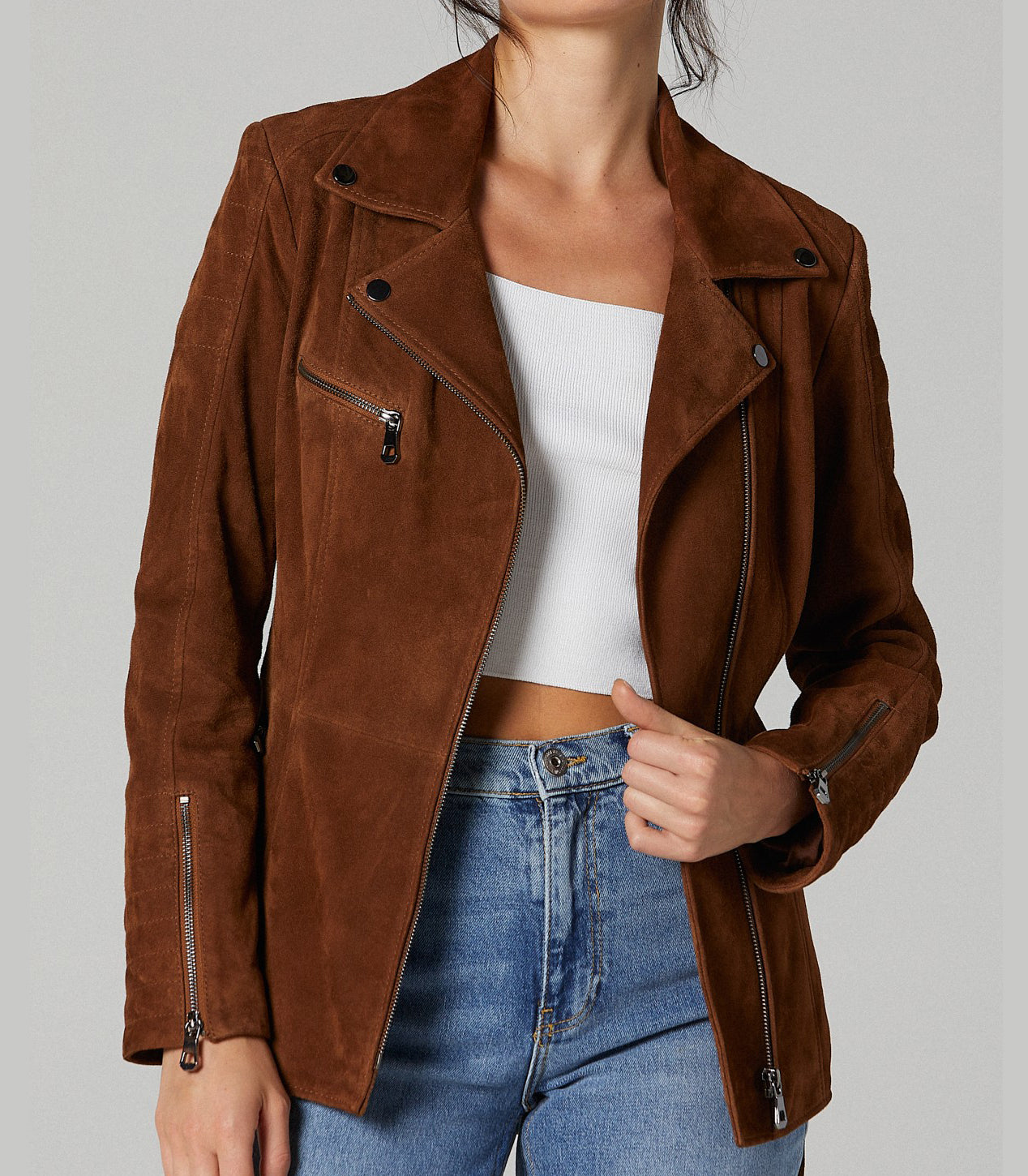Brown Suede Mayfair Leather Jacket For Women