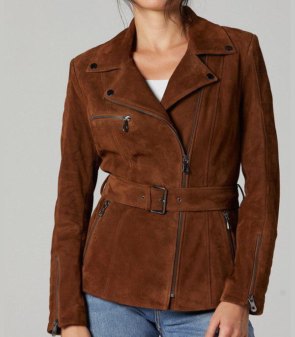 Brown Suede Mayfair Leather Jacket For Women