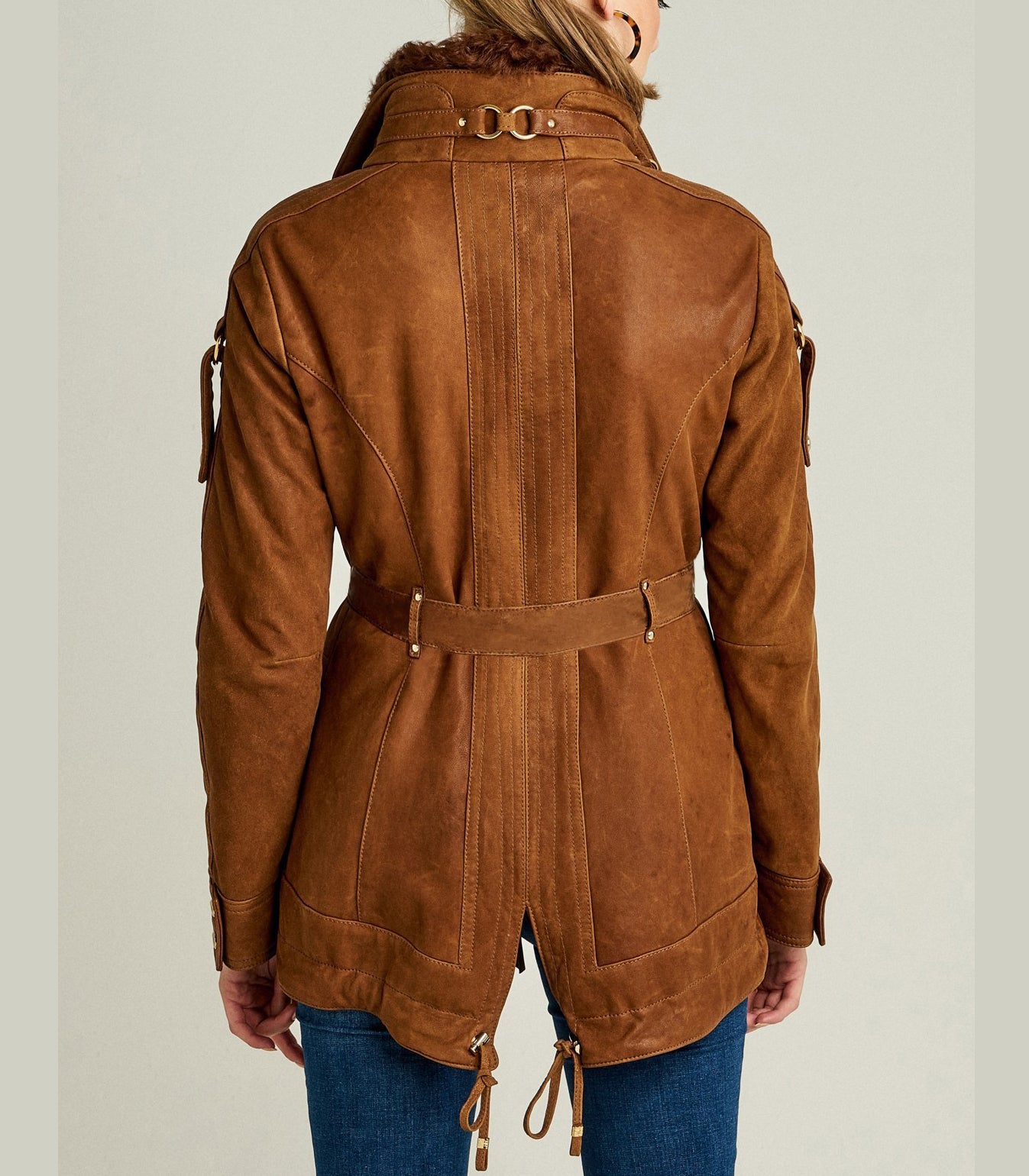 Shakira Brown Suede Fur Collar Women Leather Jacket