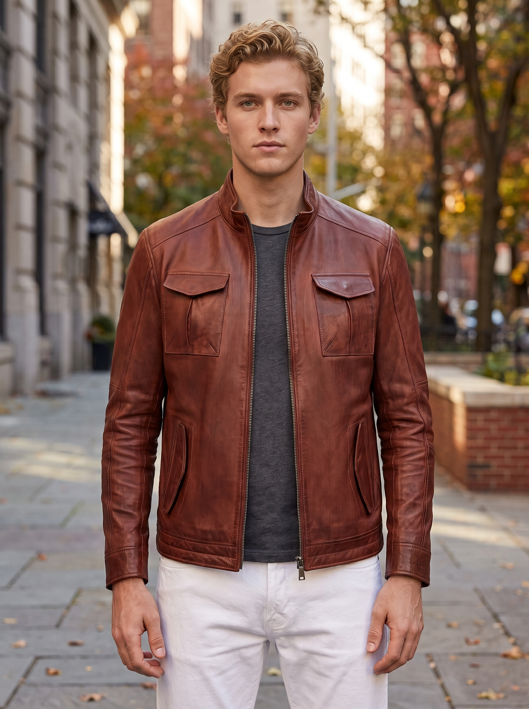 Brown Benjamin Stylish Leather Jacket For Men