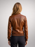 Brown Bomber Leather Jacket For Women