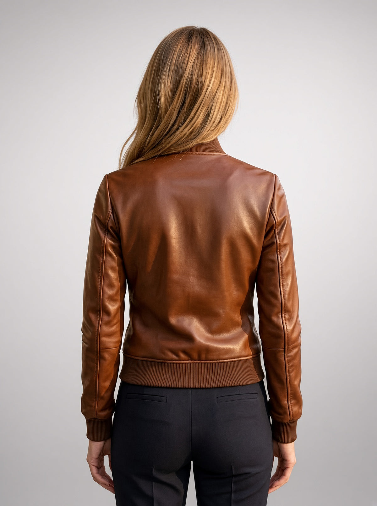 Brown Bomber Leather Jacket For Women