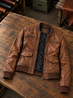 Brown Bomber Leather Jacket For Women