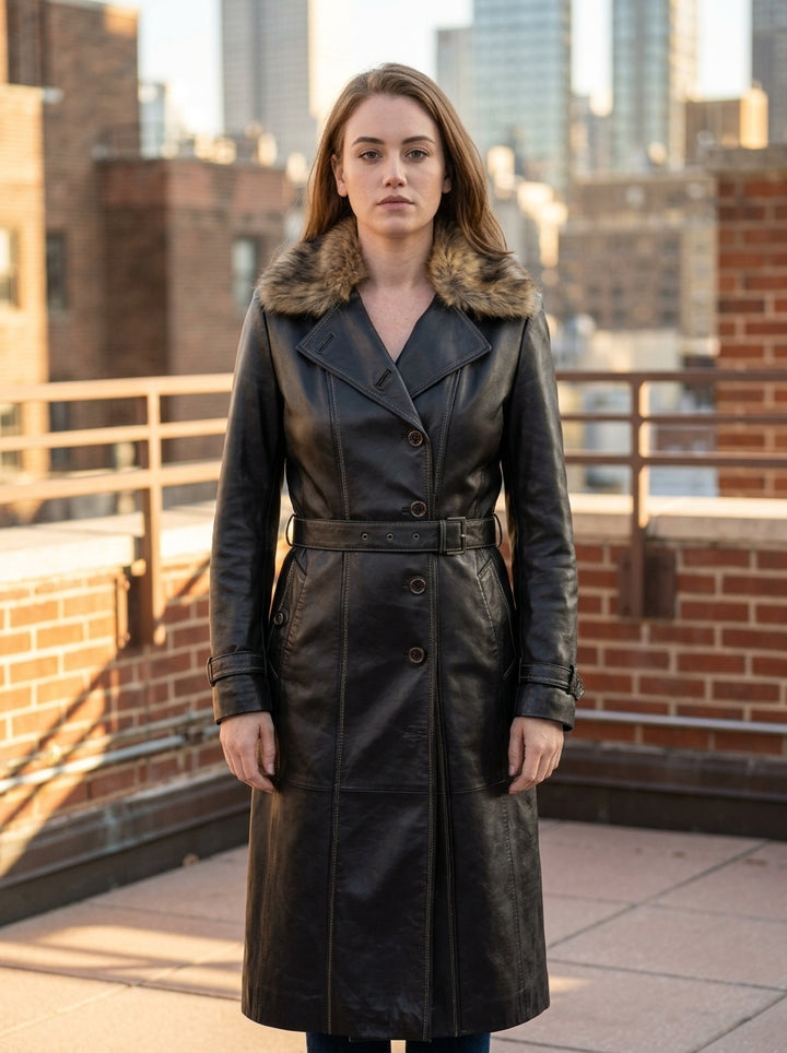 Brown Brenda Leather Coat For Women's
