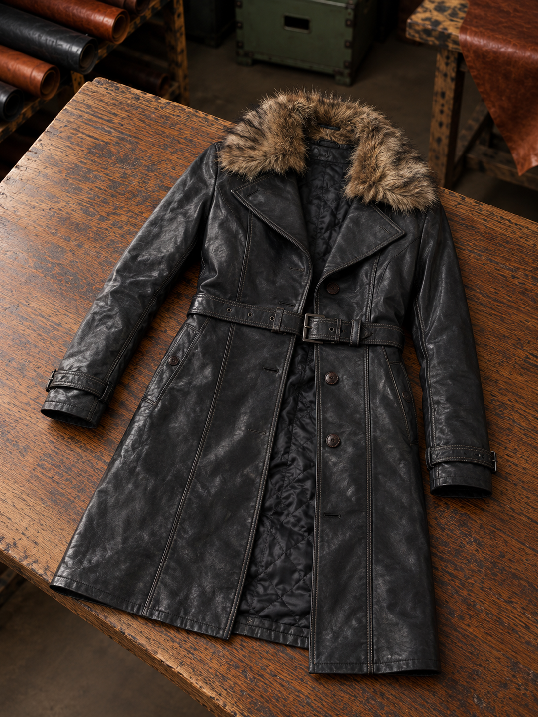 Brown Brenda Leather Coat For Women's