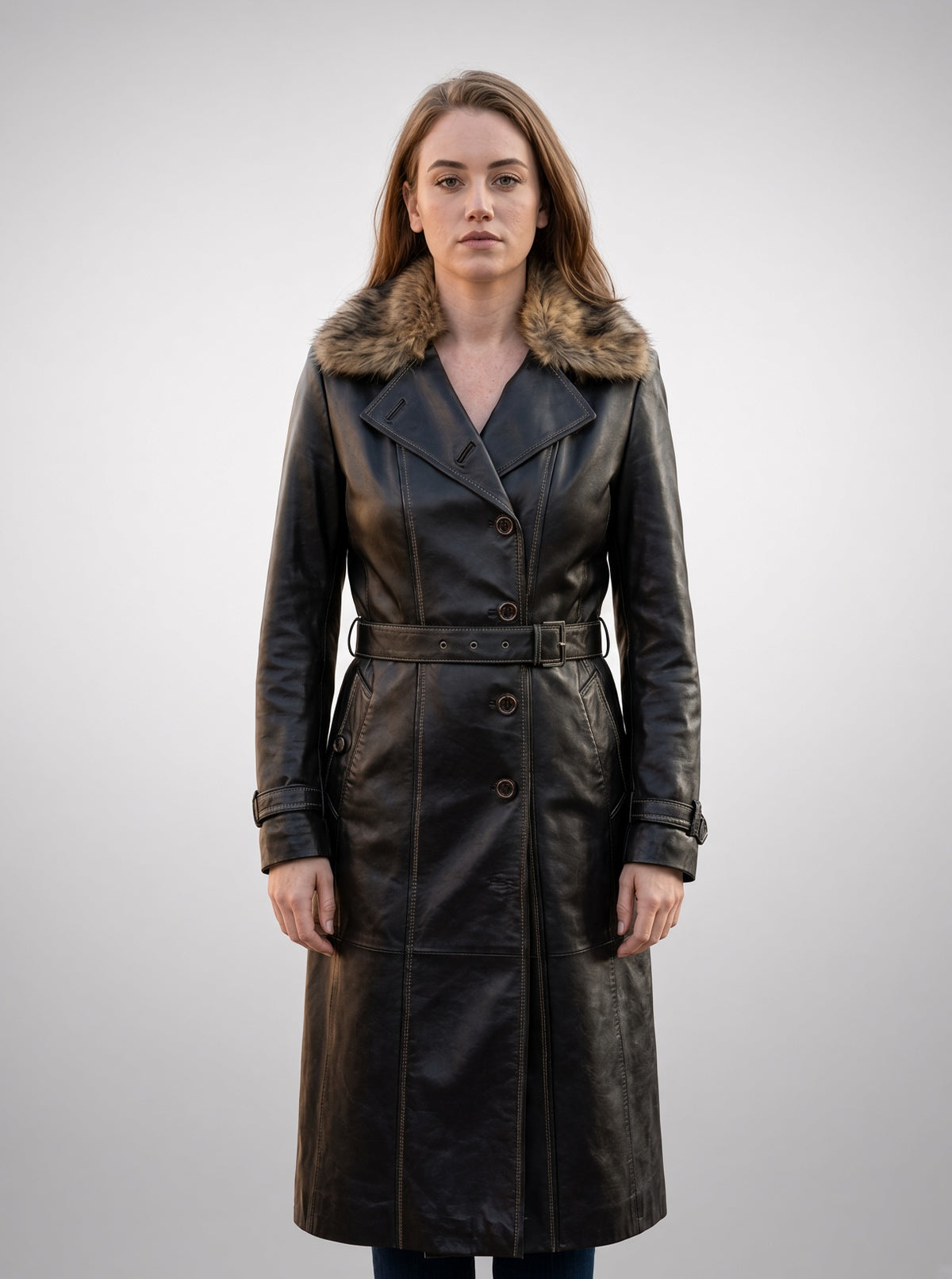 Brown Brenda Leather Coat For Women's