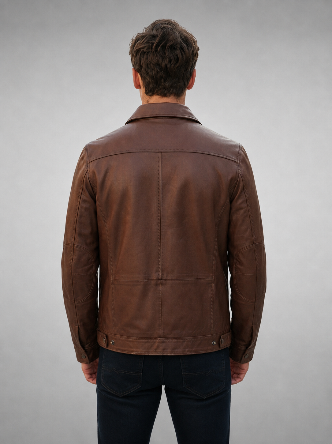 Brown Distressed High Collar Leather Jacket For Men