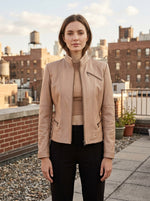 Brown Donna Women Slim Fit Leather Jacket