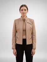 Brown Donna Women Slim Fit Leather Jacket