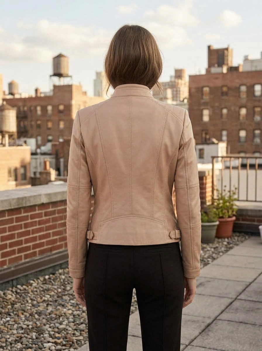 Brown Donna Women Slim Fit Leather Jacket