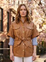 Brown Goldy Leather Jacket For Women's
