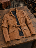 Brown Goldy Leather Jacket For Women's