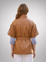 Brown Goldy Leather Jacket For Women's