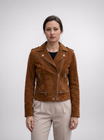 Brown Suede Biker Leather Jacket For Women