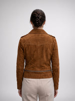 Brown Suede Biker Leather Jacket For Women