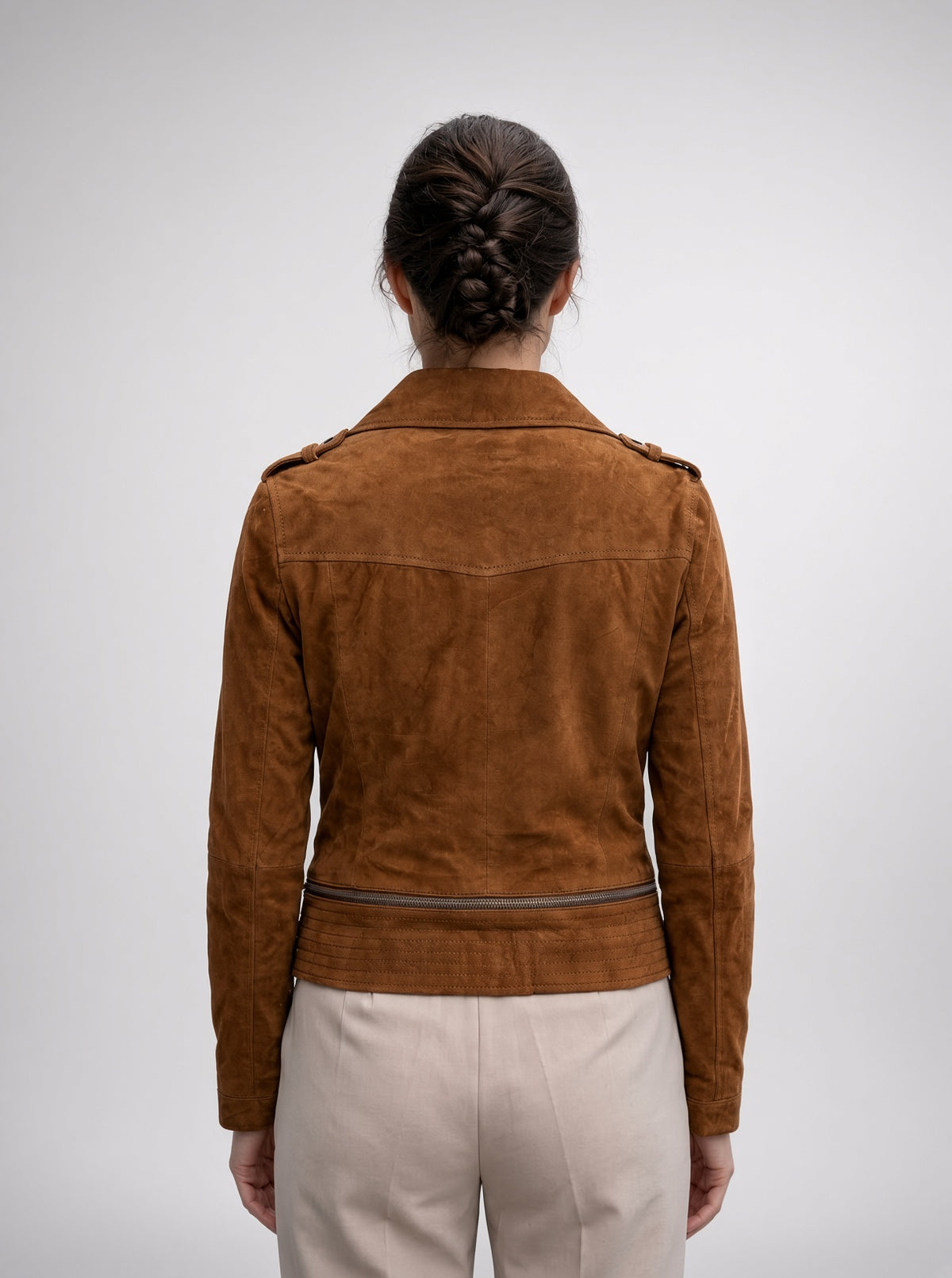 Brown Suede Biker Leather Jacket For Women